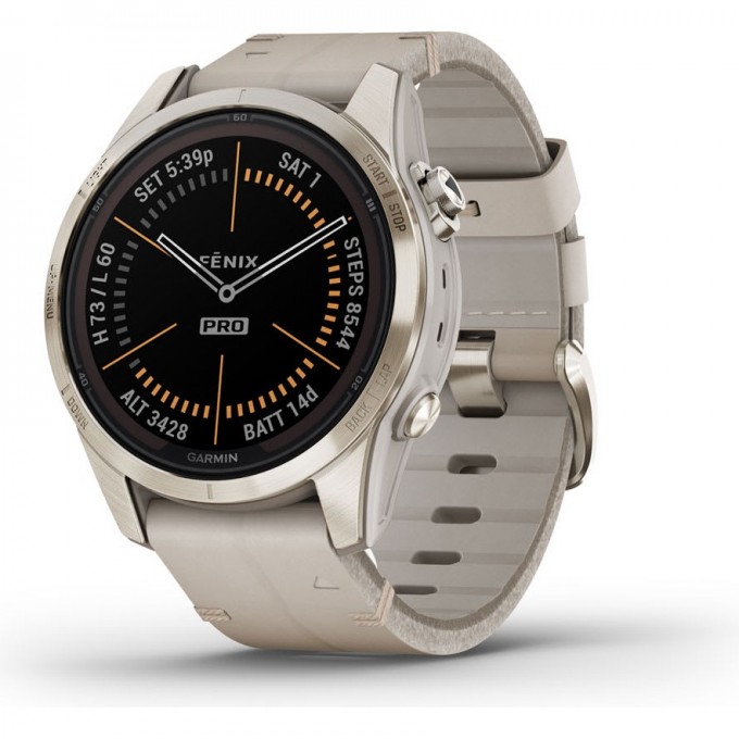 Смарт-часы GARMIN FENIX 7S PRO SAPPHIRE SOLAR золотистый корпус с кожаным ремешком цвета известняка 010-02776-30 Смарт-часы GARMIN FENIX 7S PRO SAPPHIRE SOLAR золотистый корпус с кожаным ремешком цвета известняка 010-02776-30